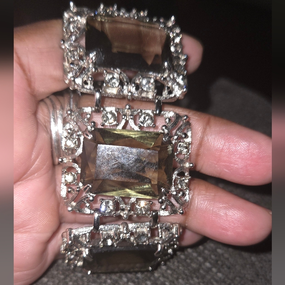 Vintage Art Deco Sarah Coventry Huge Smoky Quartz Crystal Bracelet